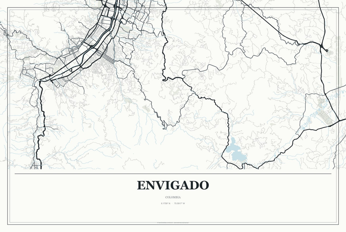 Envigado, Colombia City Map Aluminum Sign in Gallery Air style