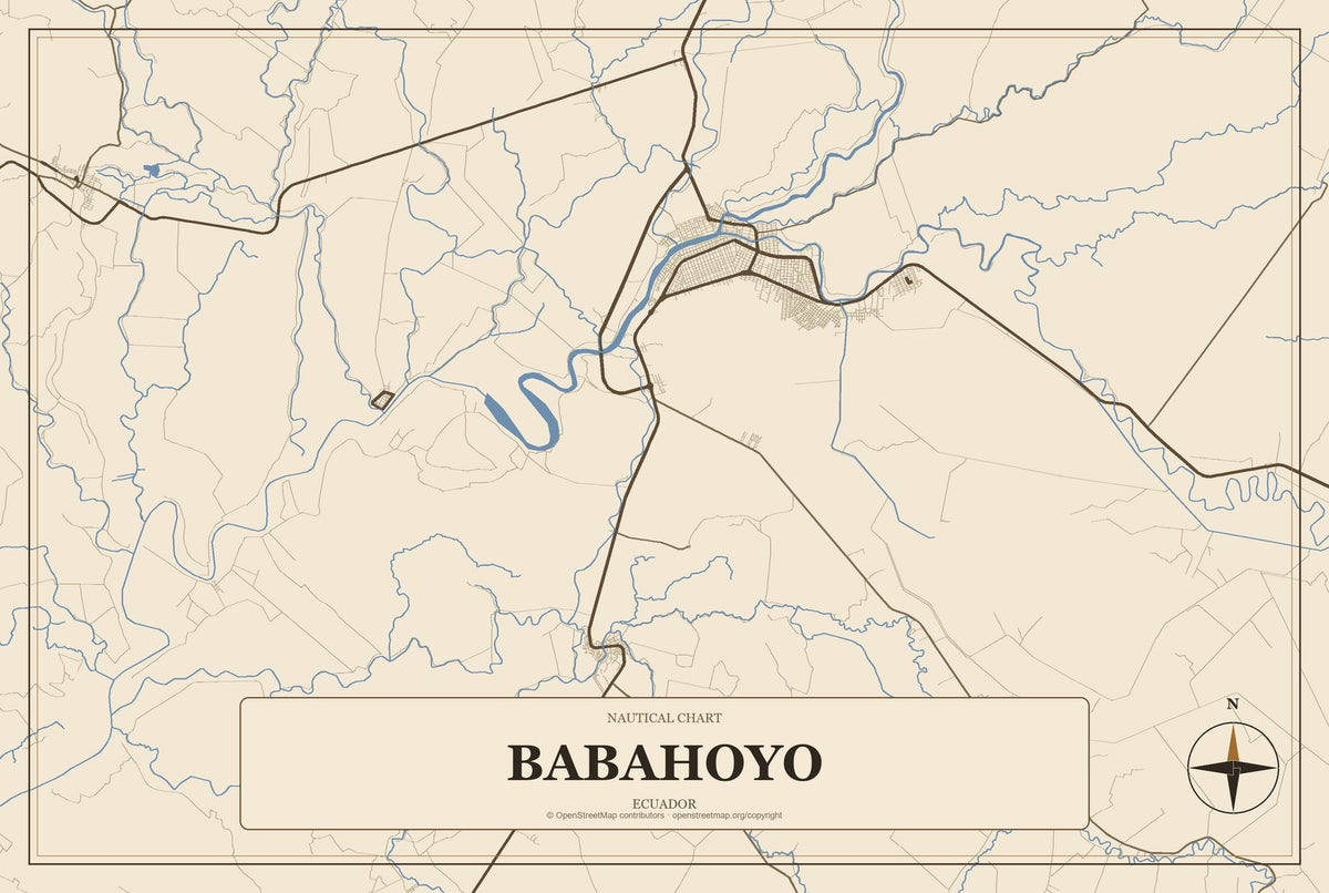 Babahoyo, Ecuador City Map Aluminum Sign in Heritage Nautical style