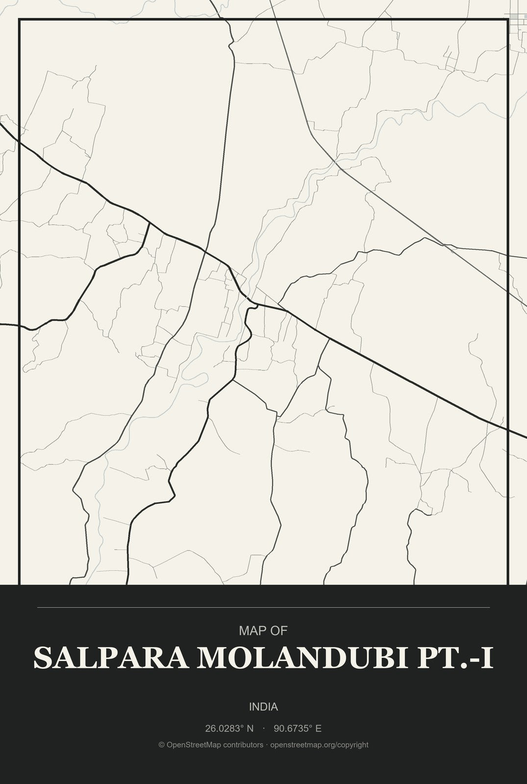 Salpara Molandubi Pt.-I, India City Map Aluminum Sign in Museum Plaque style