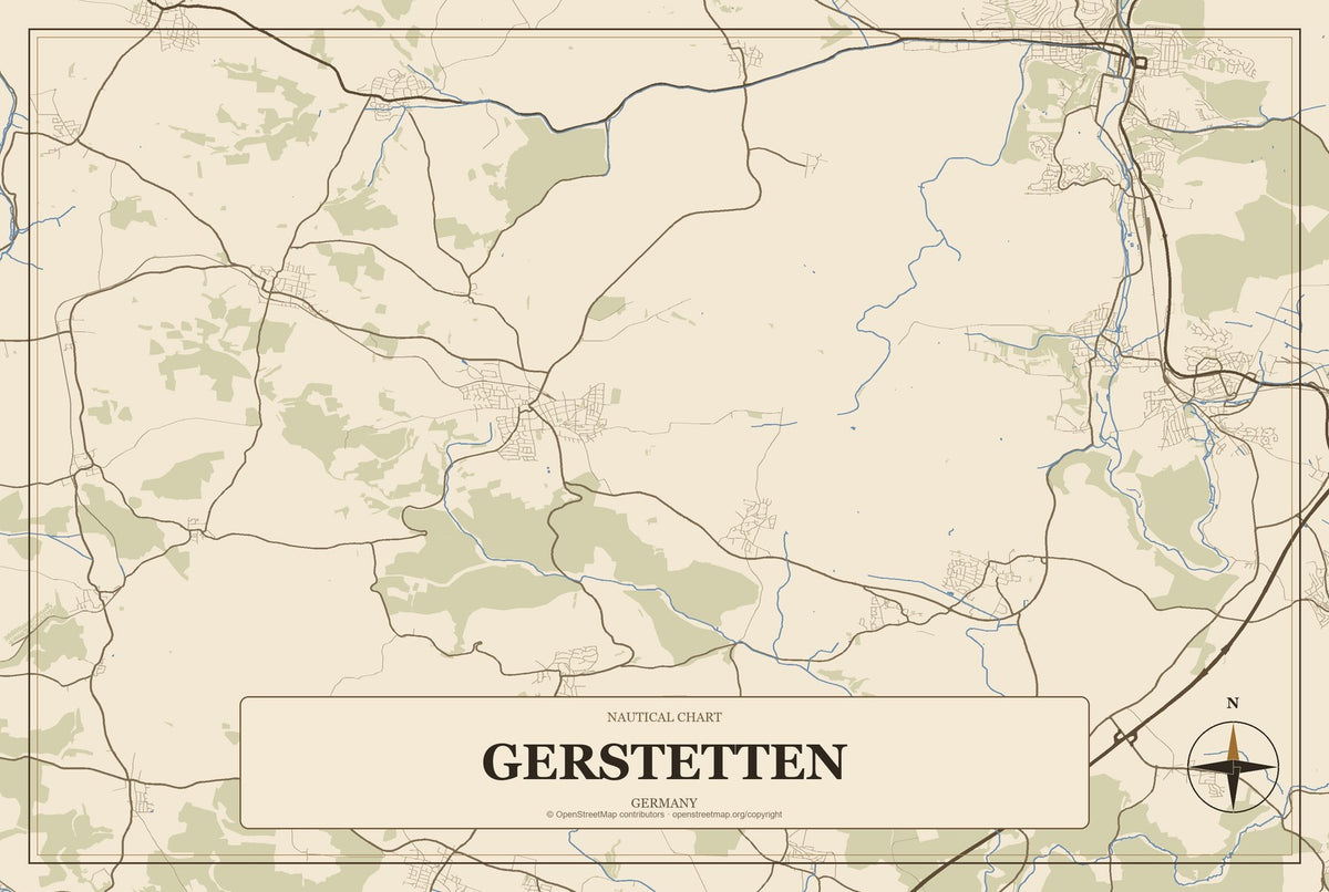 Gerstetten, Germany City Map Aluminum Sign in Heritage Nautical style