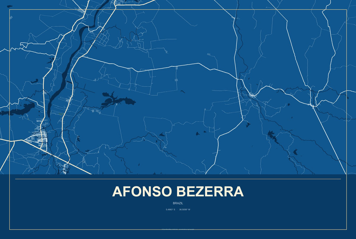 Afonso Bezerra, Brazil City Map Aluminum Sign in Harbor Cobalt style