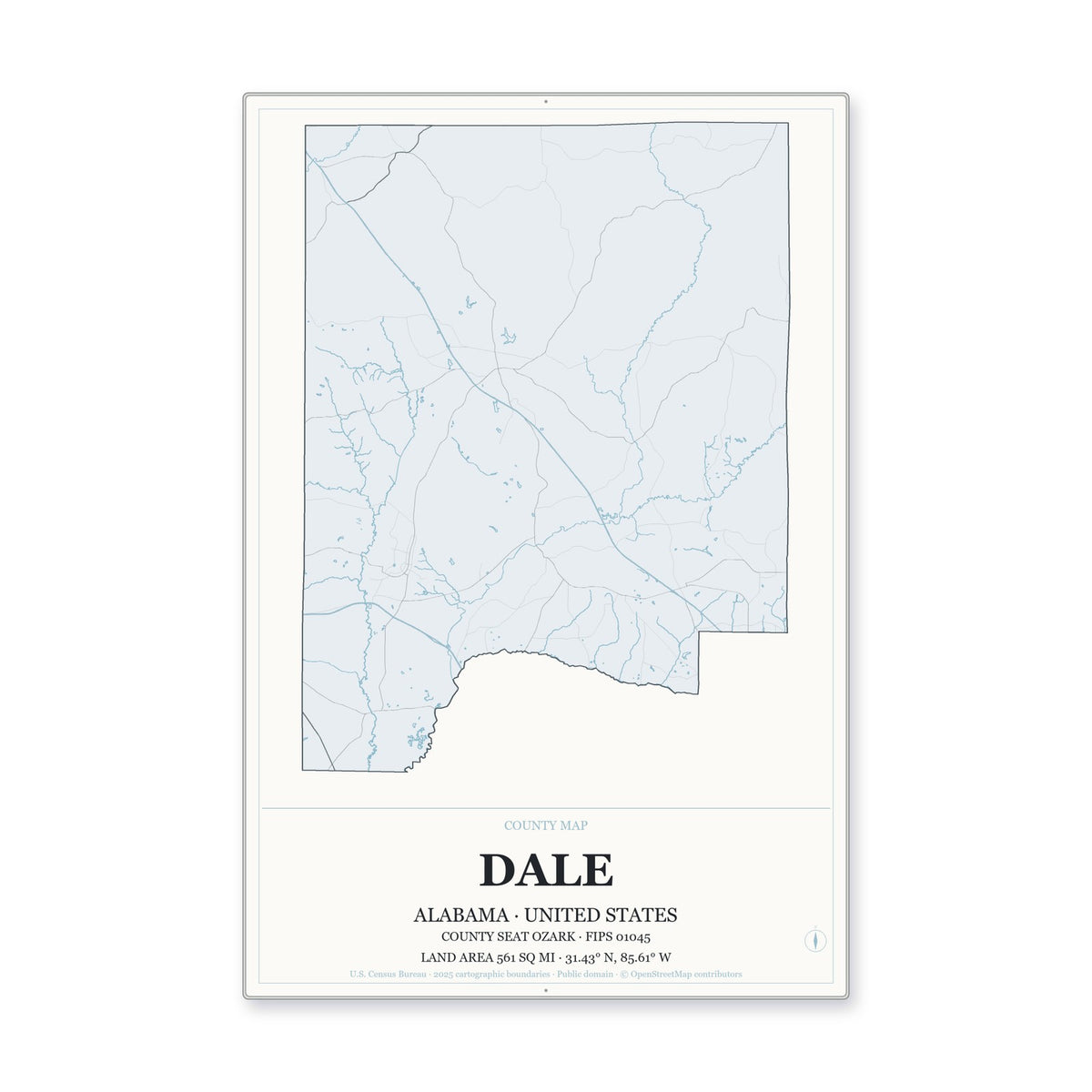 Dale County, Alabama Map Aluminum Sign in Gallery Air style