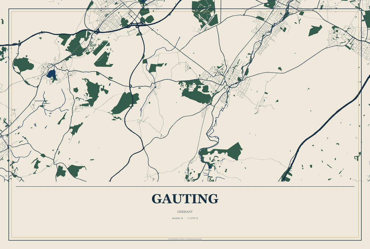 Gauting, Germany City Map Aluminum Sign in Coastal Cutout style