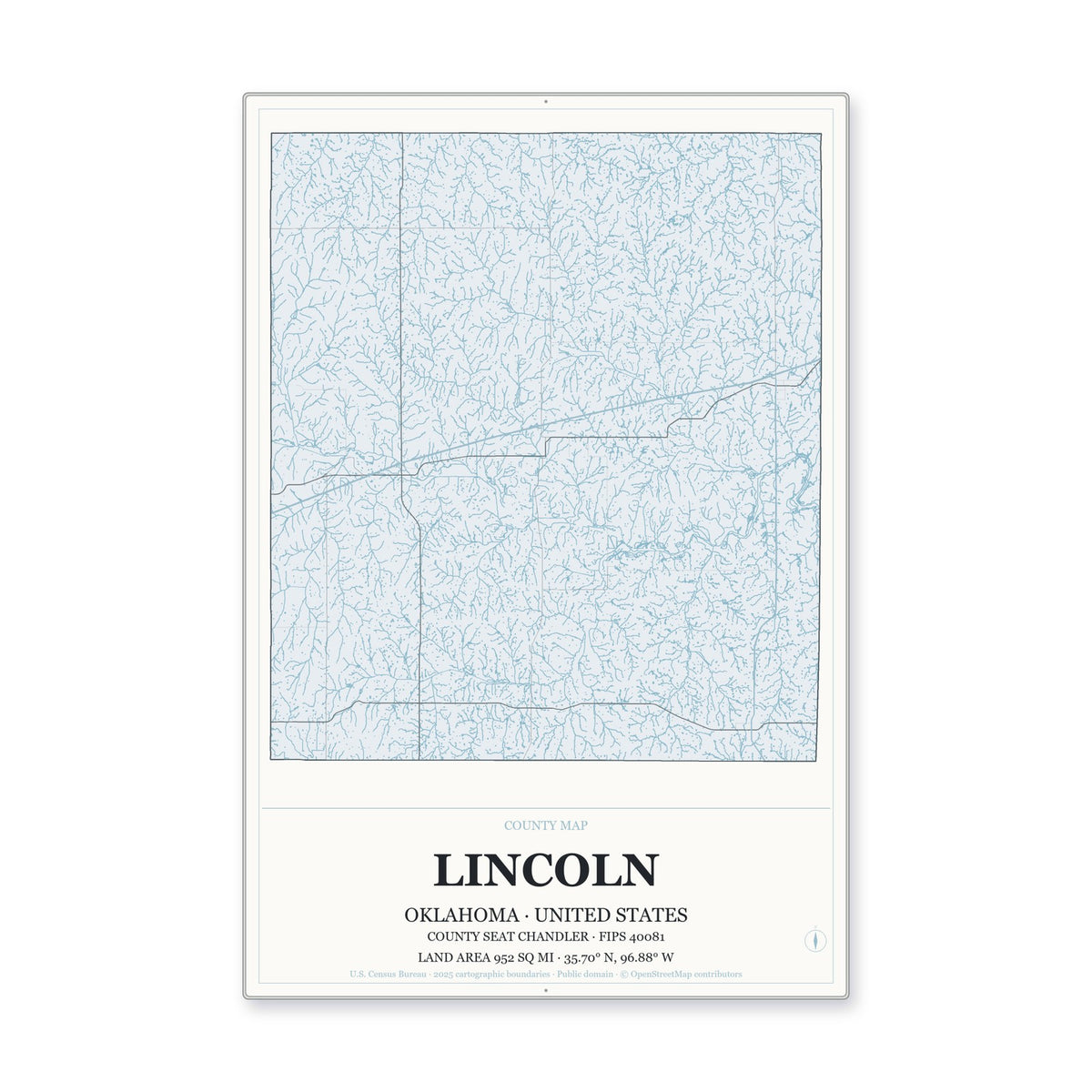 Lincoln County, Oklahoma Map Aluminum Sign in Gallery Air style