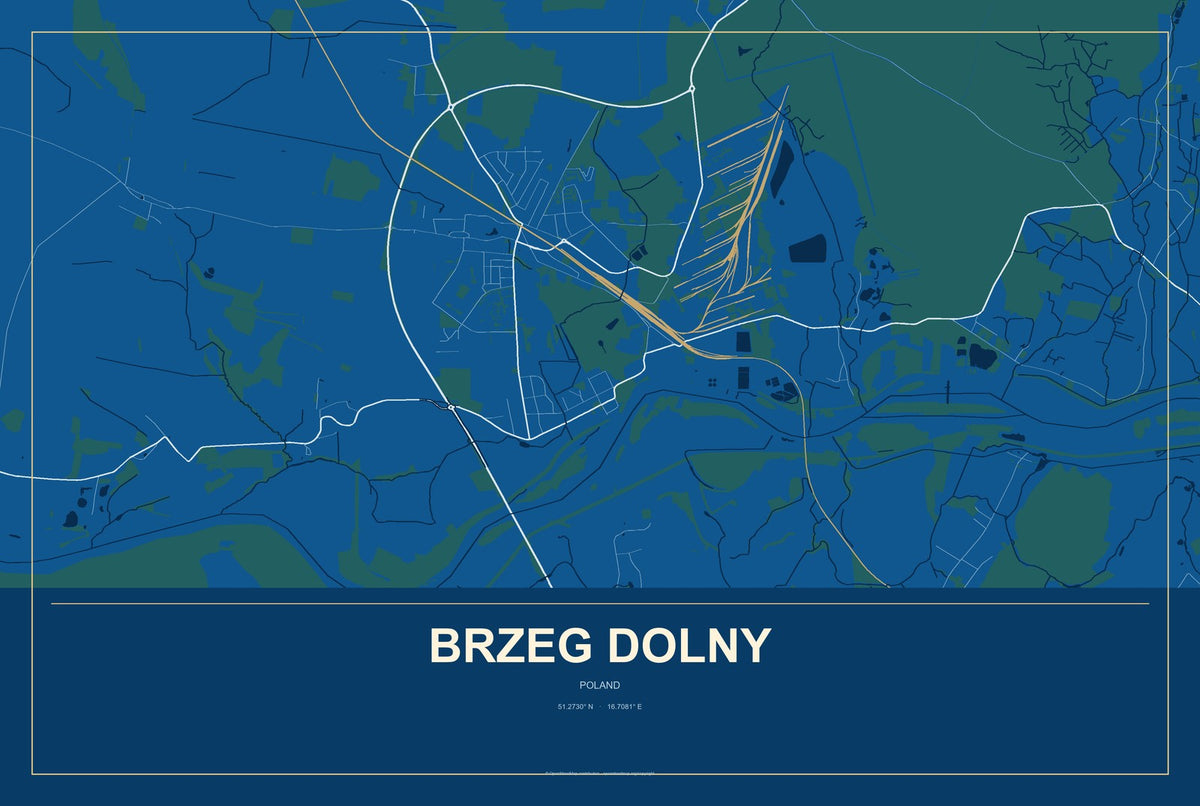 Brzeg Dolny, Poland City Map Aluminum Sign in Harbor Cobalt style