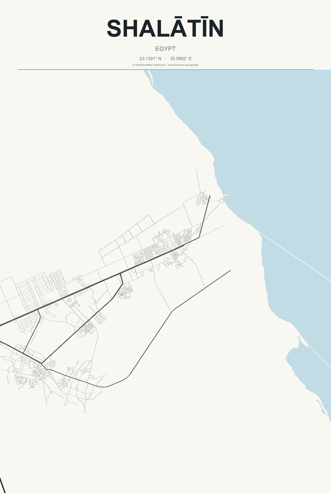 Shalātīn, Egypt City Map Aluminum Sign in Headline Atlas style