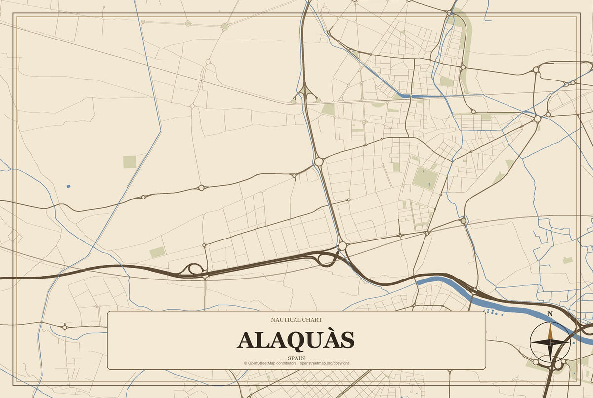 Alaquàs, Spain City Map Aluminum Sign in Heritage Nautical style