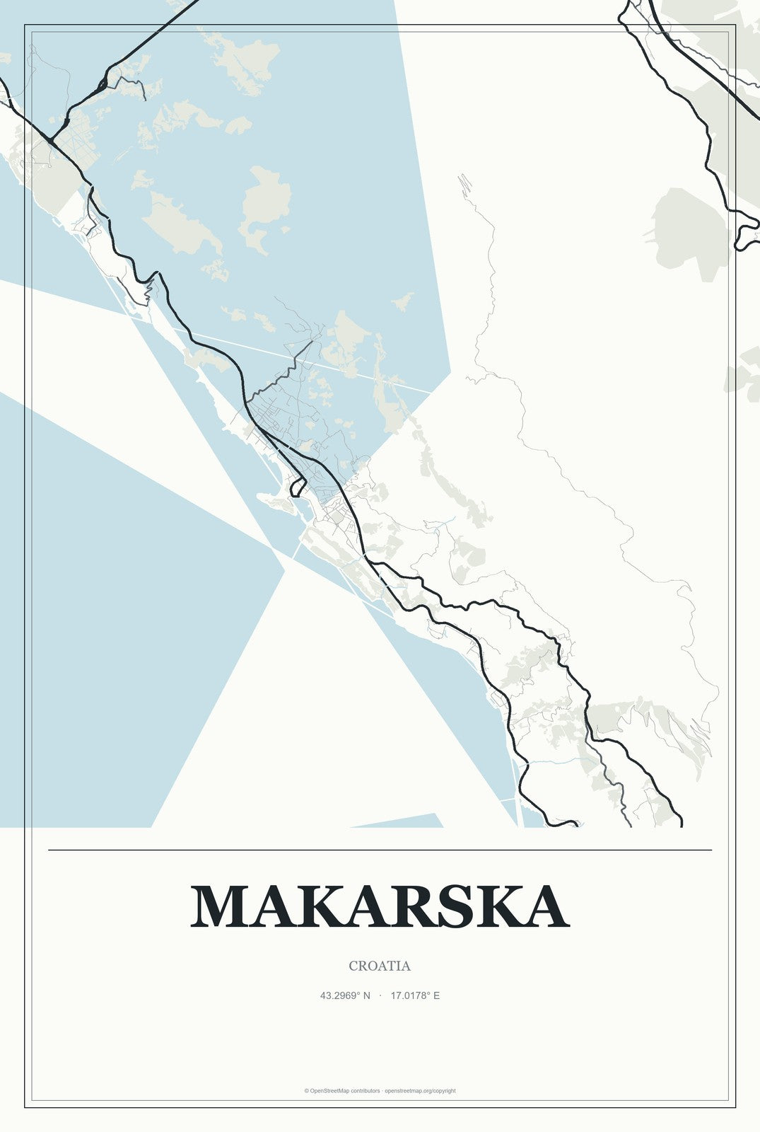 Makarska, Croatia City Map Aluminum Sign in Gallery Air style