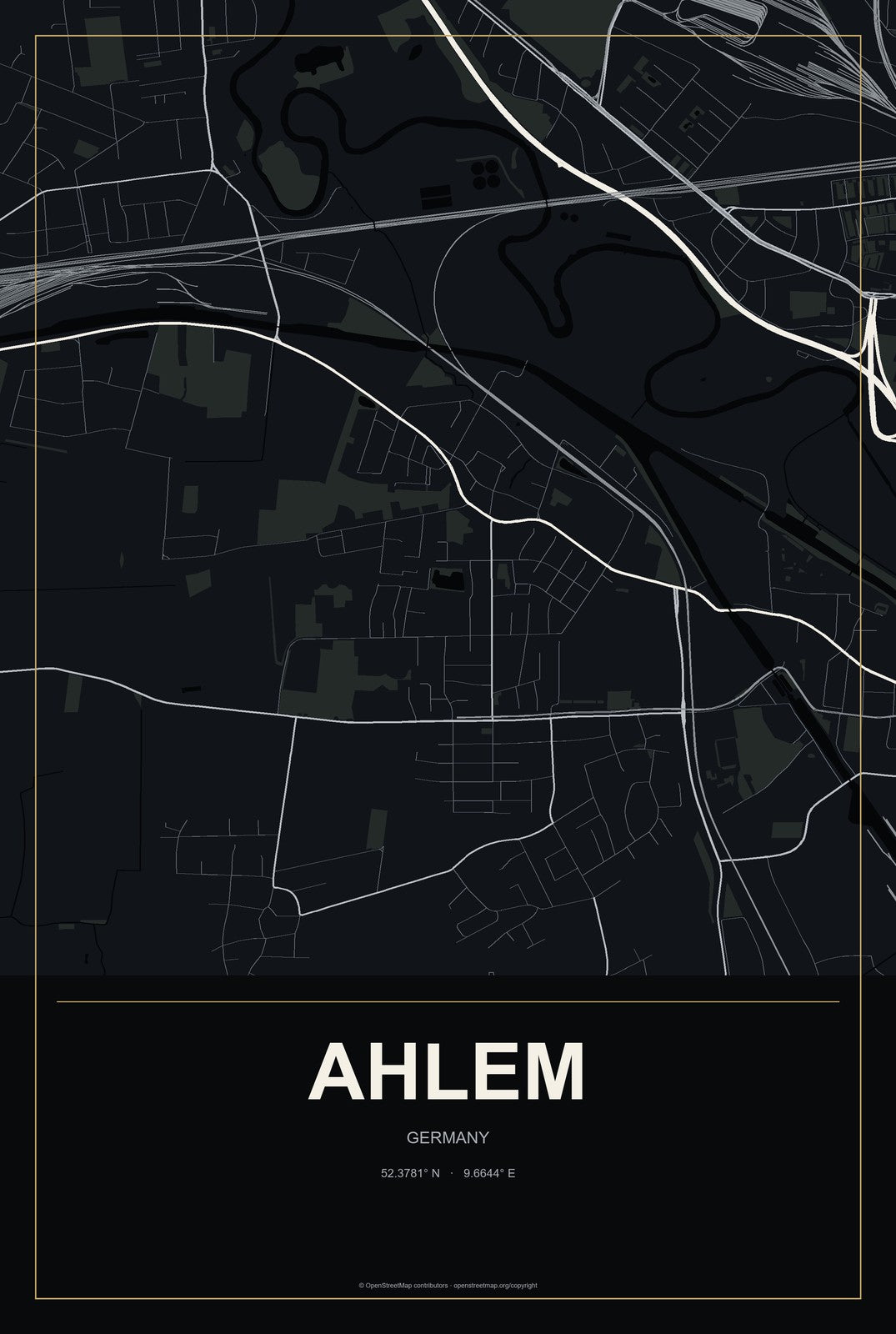 Ahlem, Germany City Map Aluminum Sign in Metropolitan Noir style