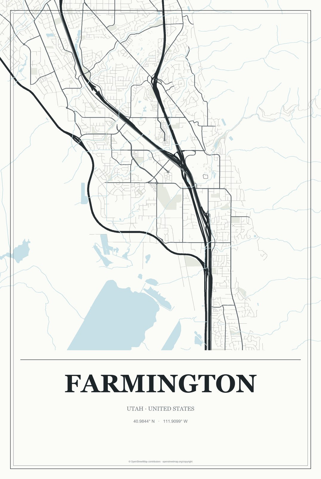 Farmington, Utah City Map Aluminum Sign in Gallery Air style