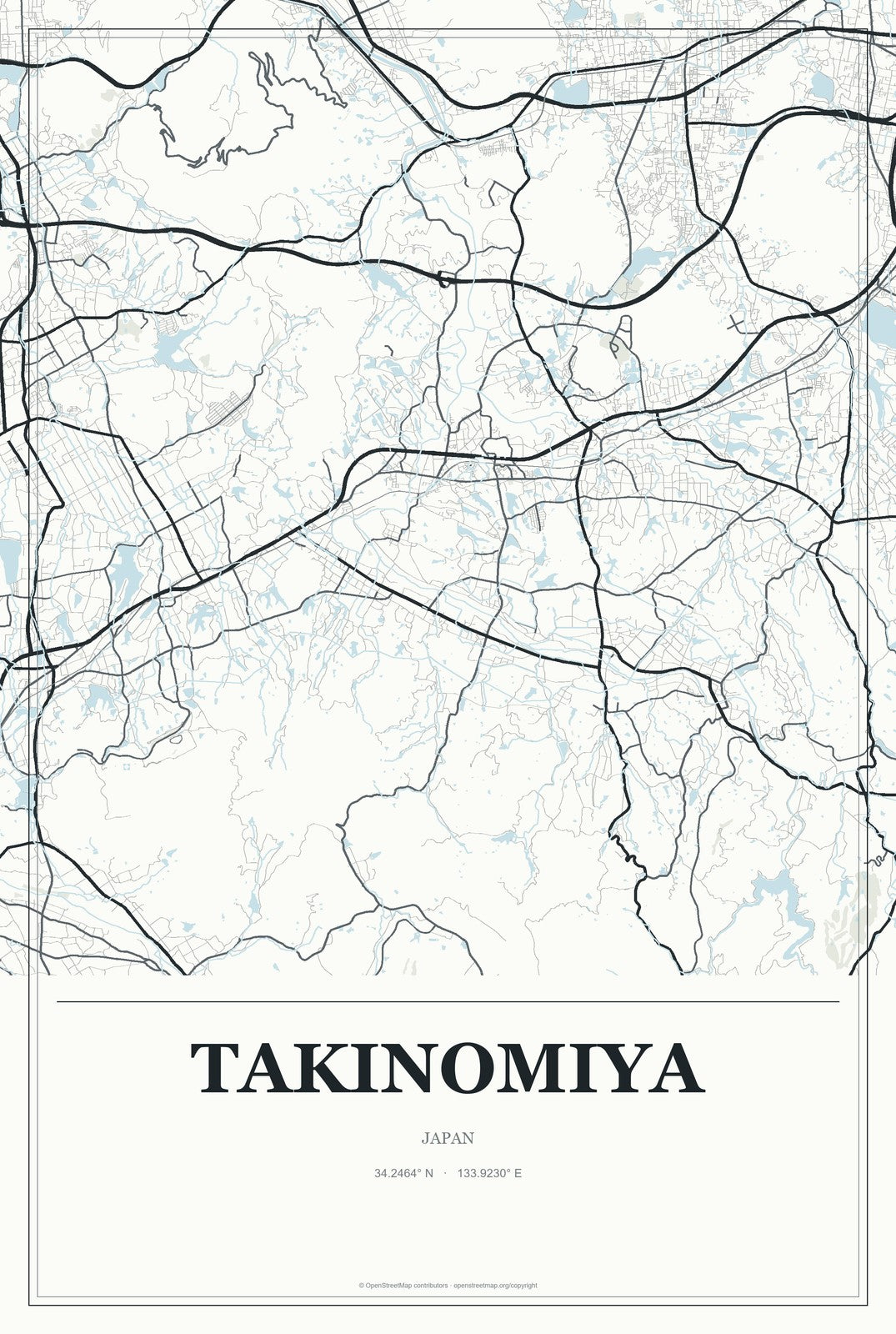 Takinomiya, Japan City Map Aluminum Sign in Gallery Air style