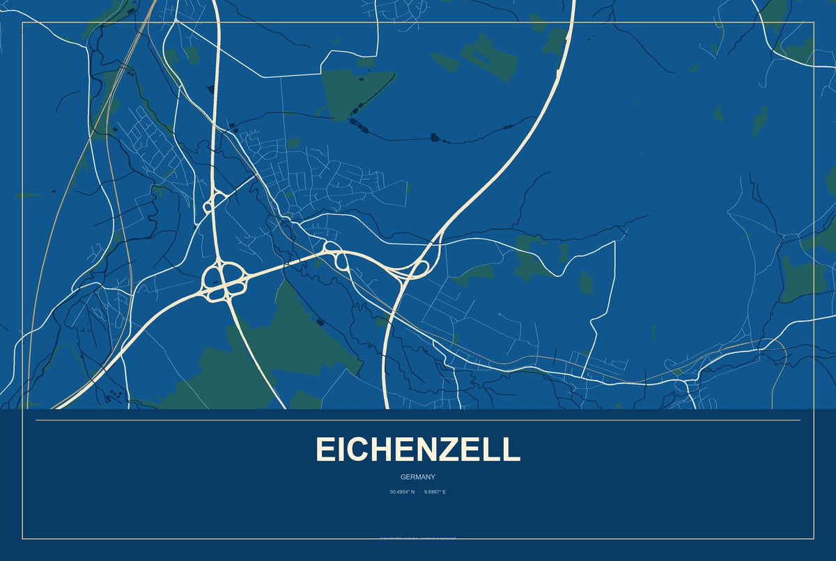 Eichenzell, Germany City Map Aluminum Sign in Harbor Cobalt style