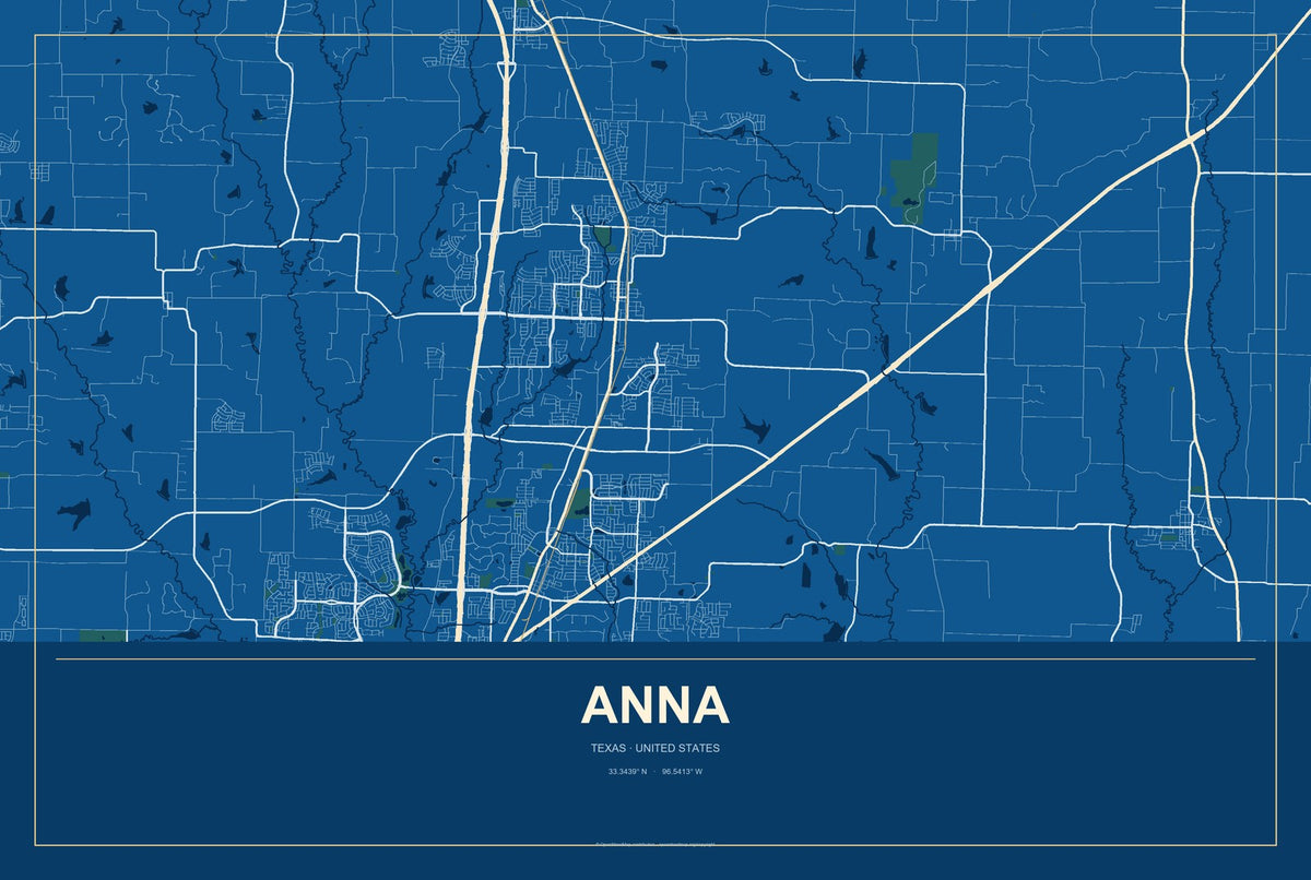 Anna, Texas City Map Aluminum Sign in Harbor Cobalt style