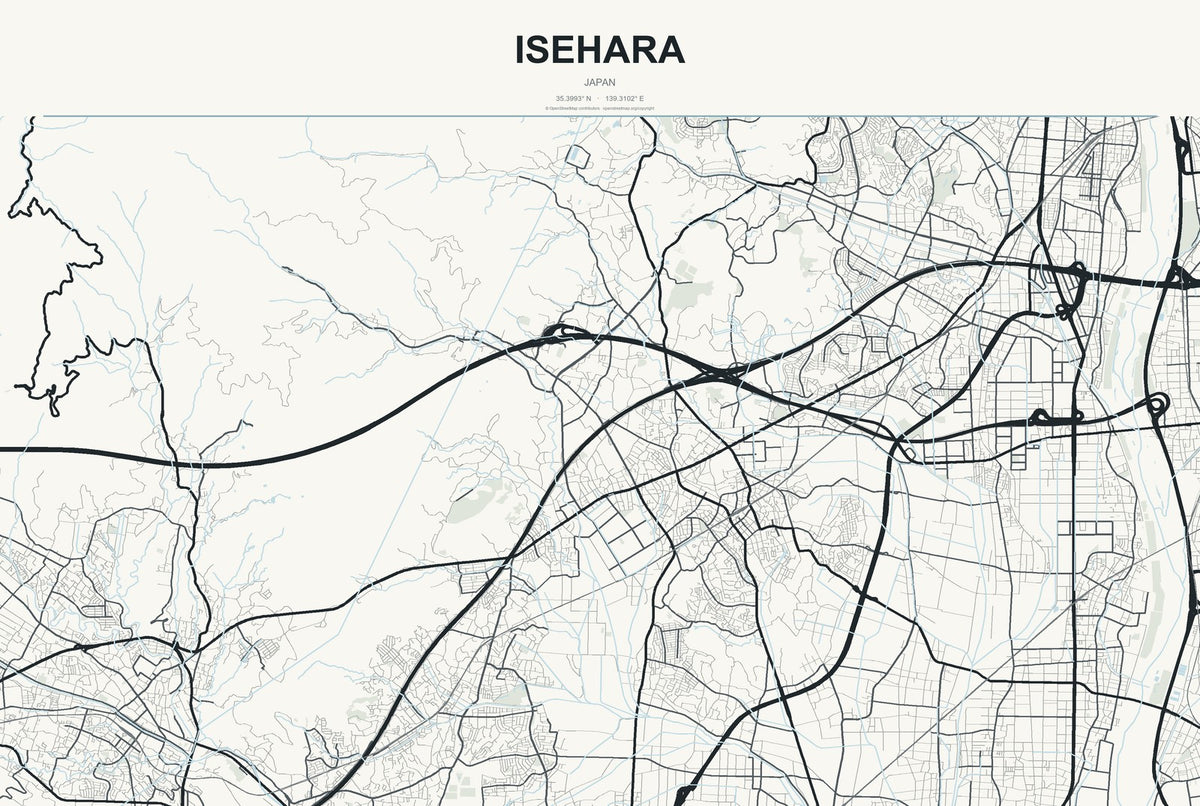 Isehara, Japan City Map Aluminum Sign in Headline Atlas style