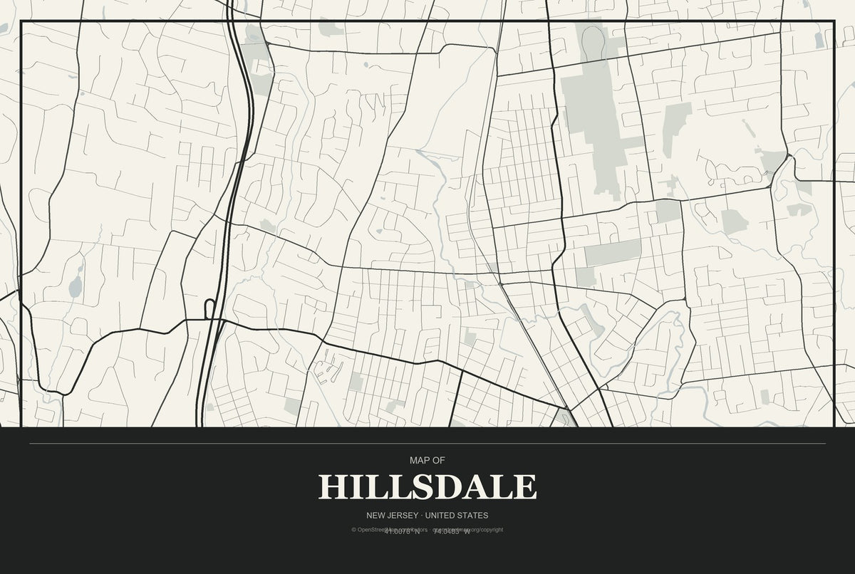 Hillsdale, New Jersey City Map Aluminum Sign in Museum Plaque style