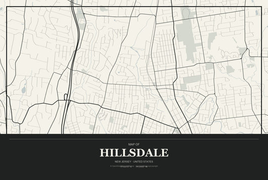 Hillsdale, New Jersey City Map Aluminum Sign in Museum Plaque style
