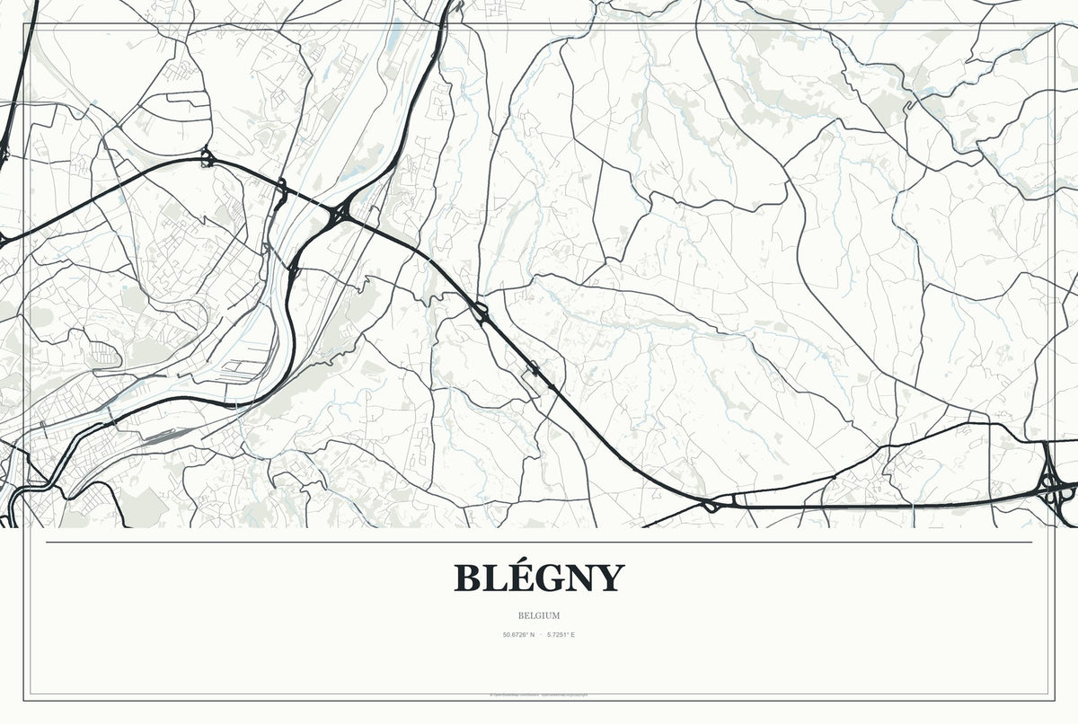 Blégny, Belgium City Map Aluminum Sign in Gallery Air style