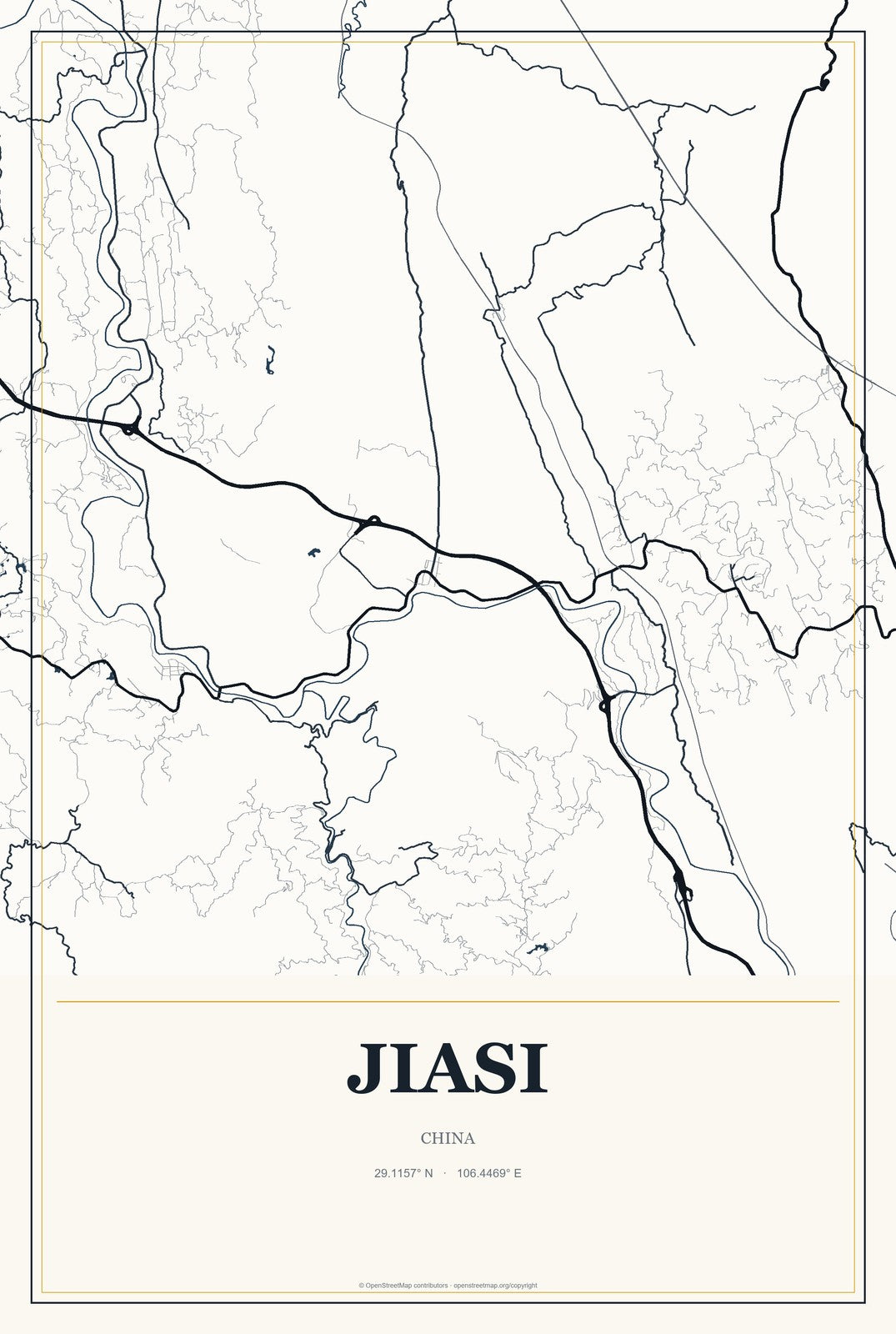 Jiasi, China City Map Aluminum Sign in Citrine Modern style