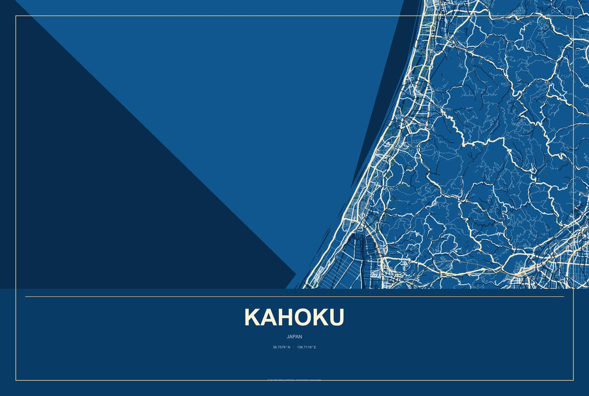 Kahoku, Japan City Map Aluminum Sign in Harbor Cobalt style