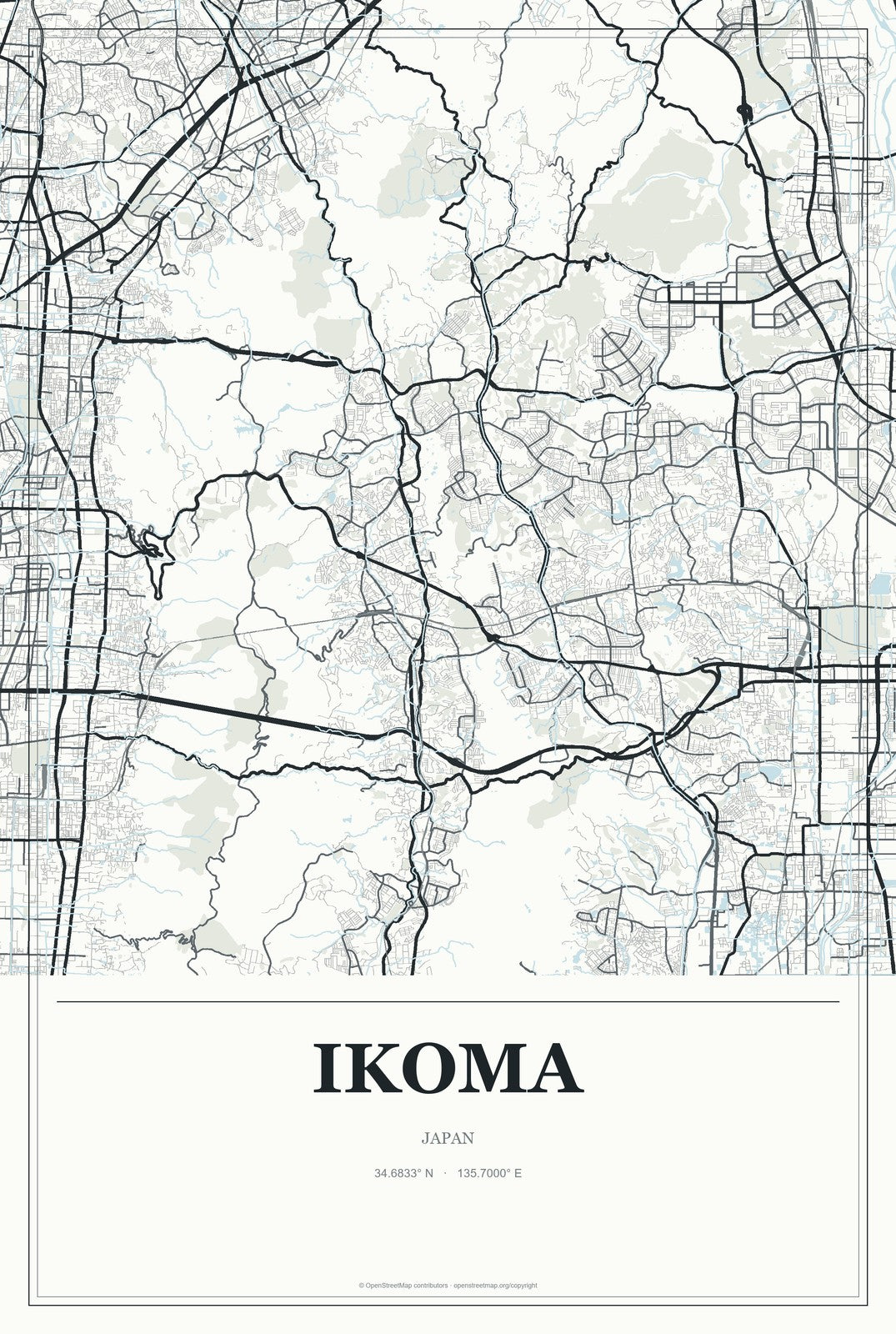 Ikoma, Japan City Map Aluminum Sign in Gallery Air style
