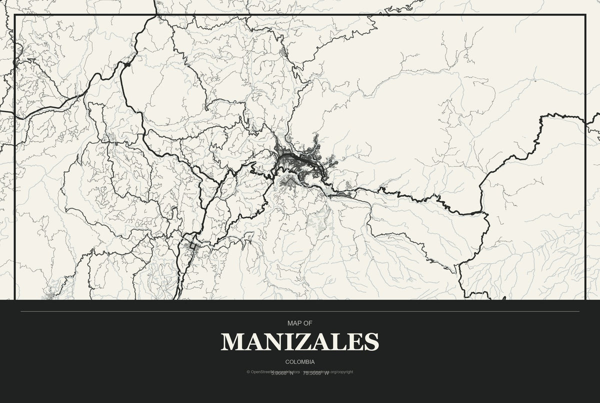 Manizales, Colombia City Map Aluminum Sign in Museum Plaque style