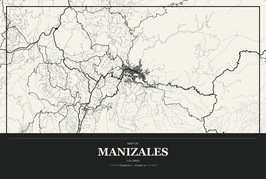 Manizales, Colombia City Map Aluminum Sign in Museum Plaque style