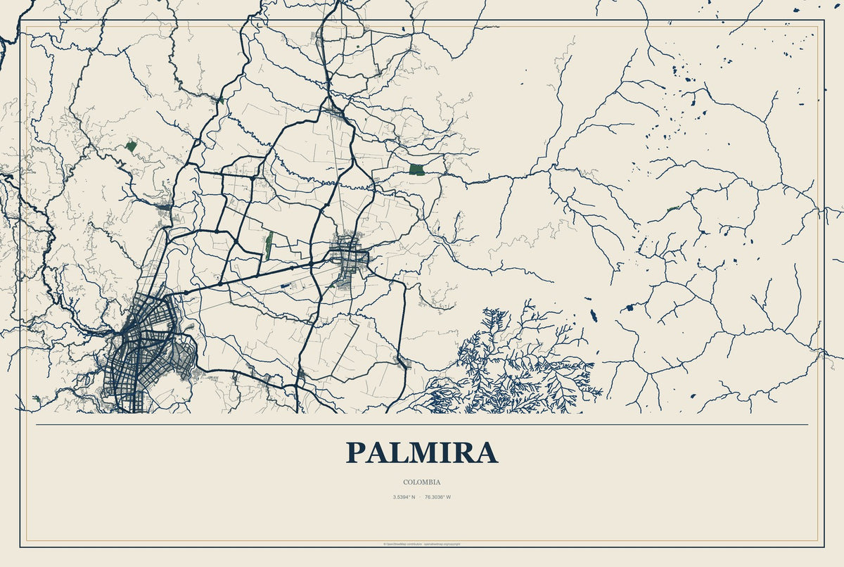 Palmira, Colombia City Map Aluminum Sign in Coastal Cutout style