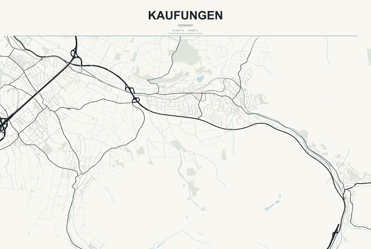 Kaufungen, Germany City Map Aluminum Sign in Headline Atlas style