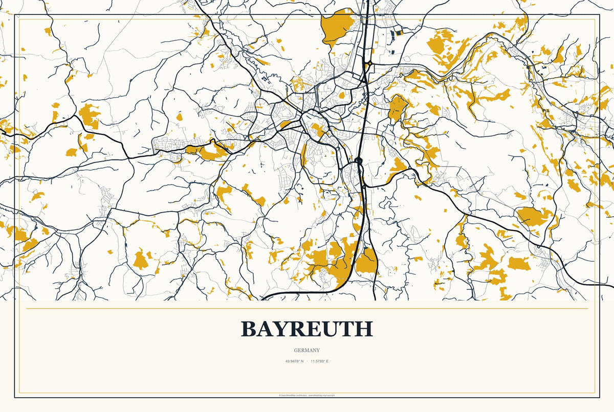 Bayreuth, Germany City Map Aluminum Sign in Citrine Modern style