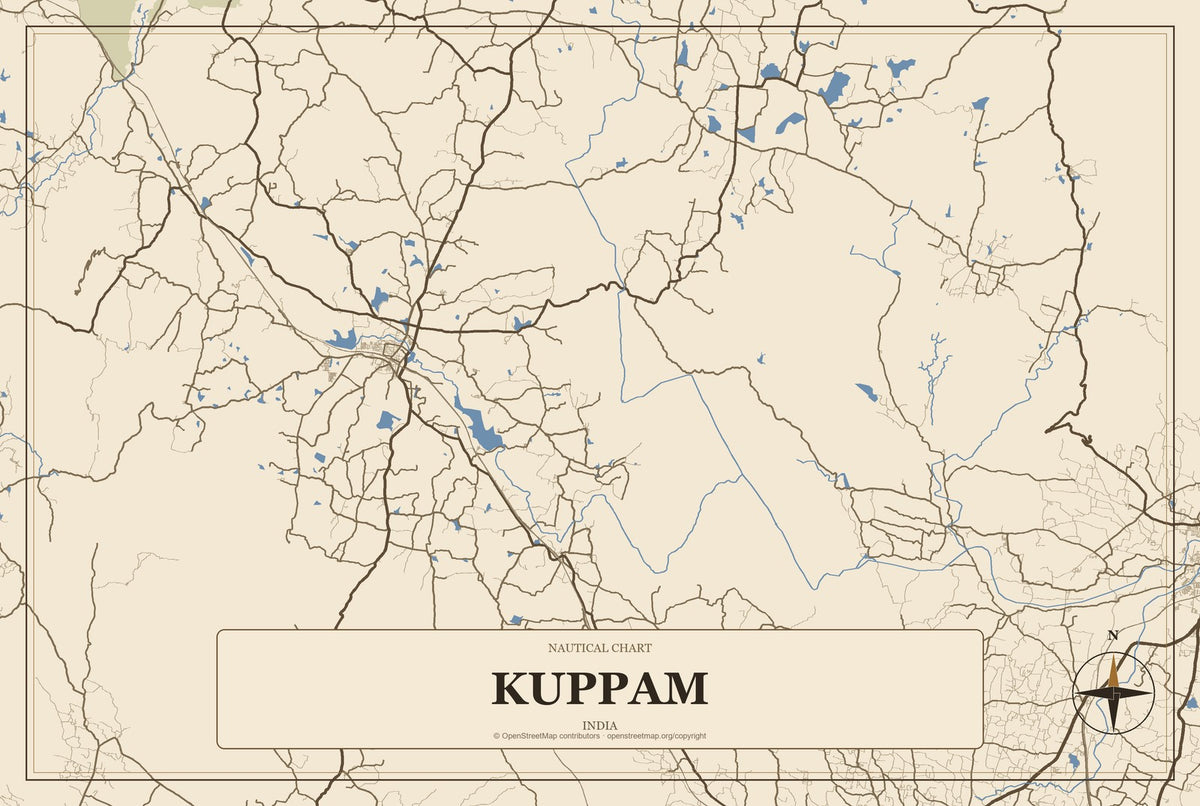 Kuppam, India City Map Aluminum Sign in Heritage Nautical style