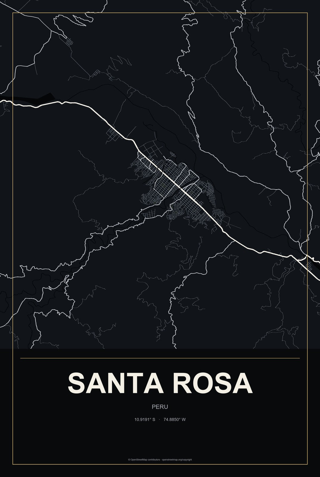 Santa Rosa, Lambayeque, Peru City Map Aluminum Sign in Metropolitan Noir style
