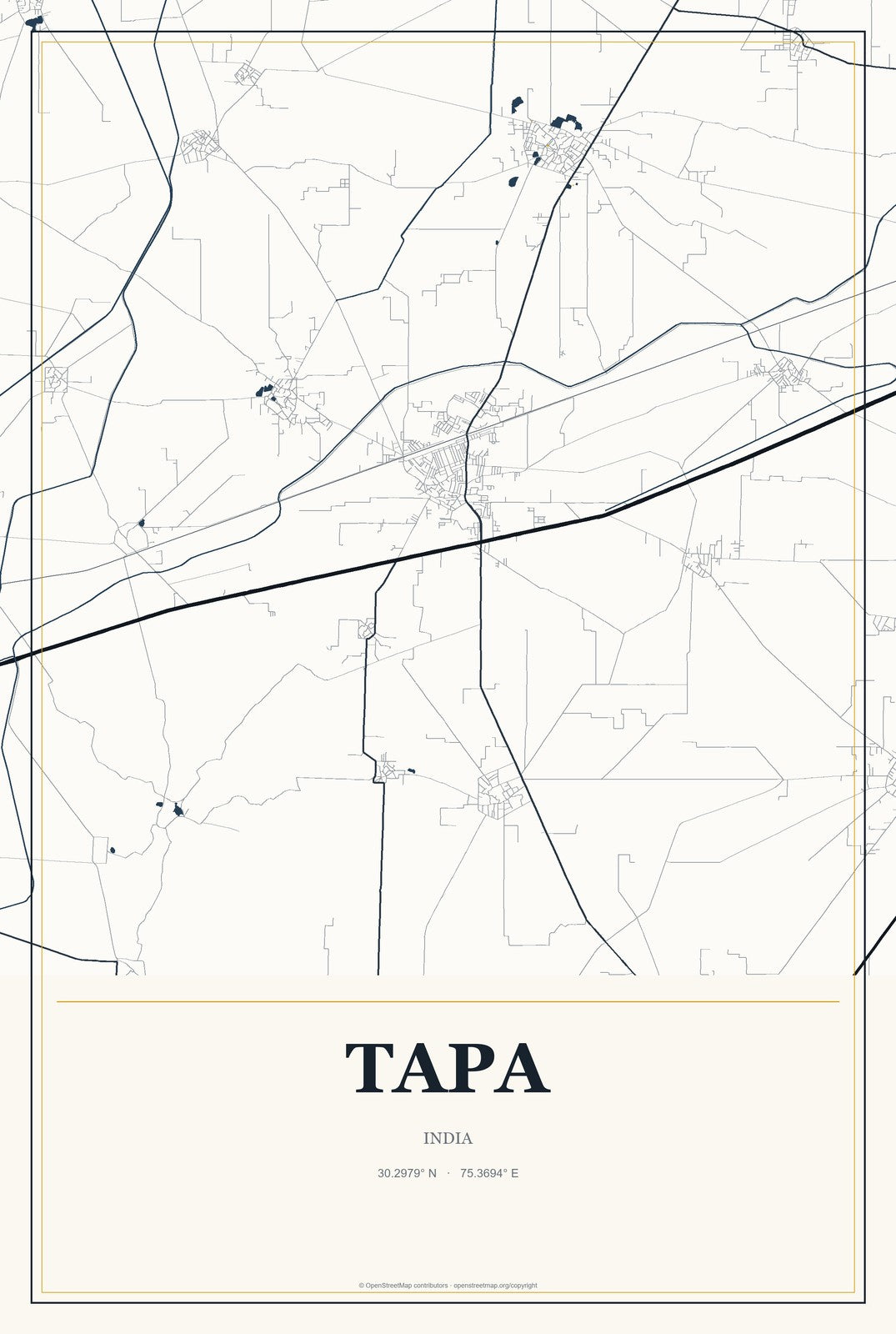 Tapa, India City Map Aluminum Sign in Citrine Modern style