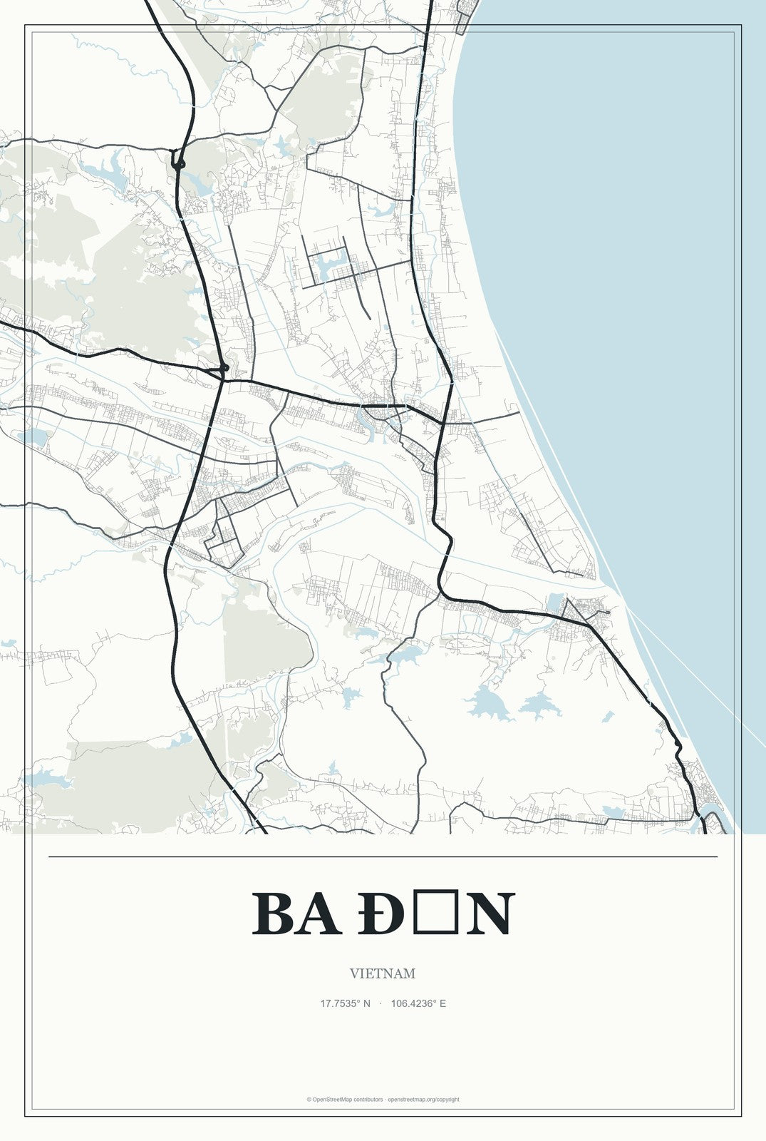 Ba Đồn, Vietnam City Map Aluminum Sign in Gallery Air style
