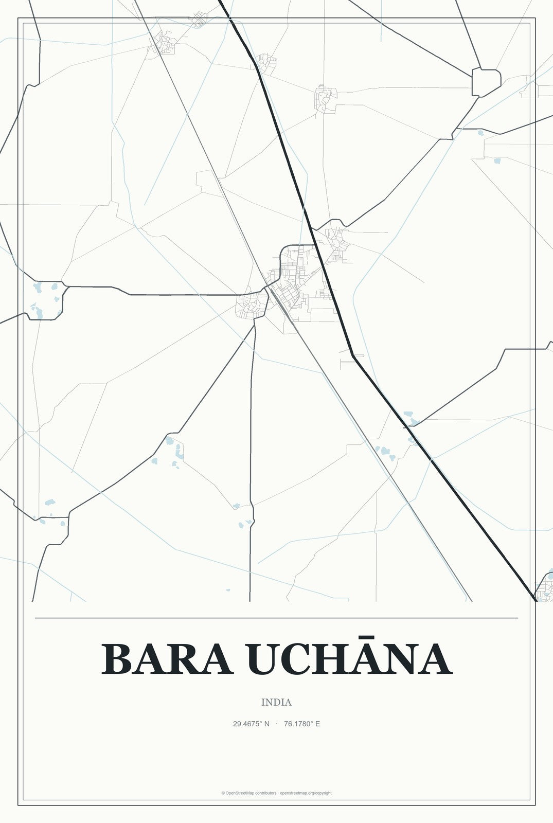 Bara Uchāna, India City Map Aluminum Sign in Gallery Air style