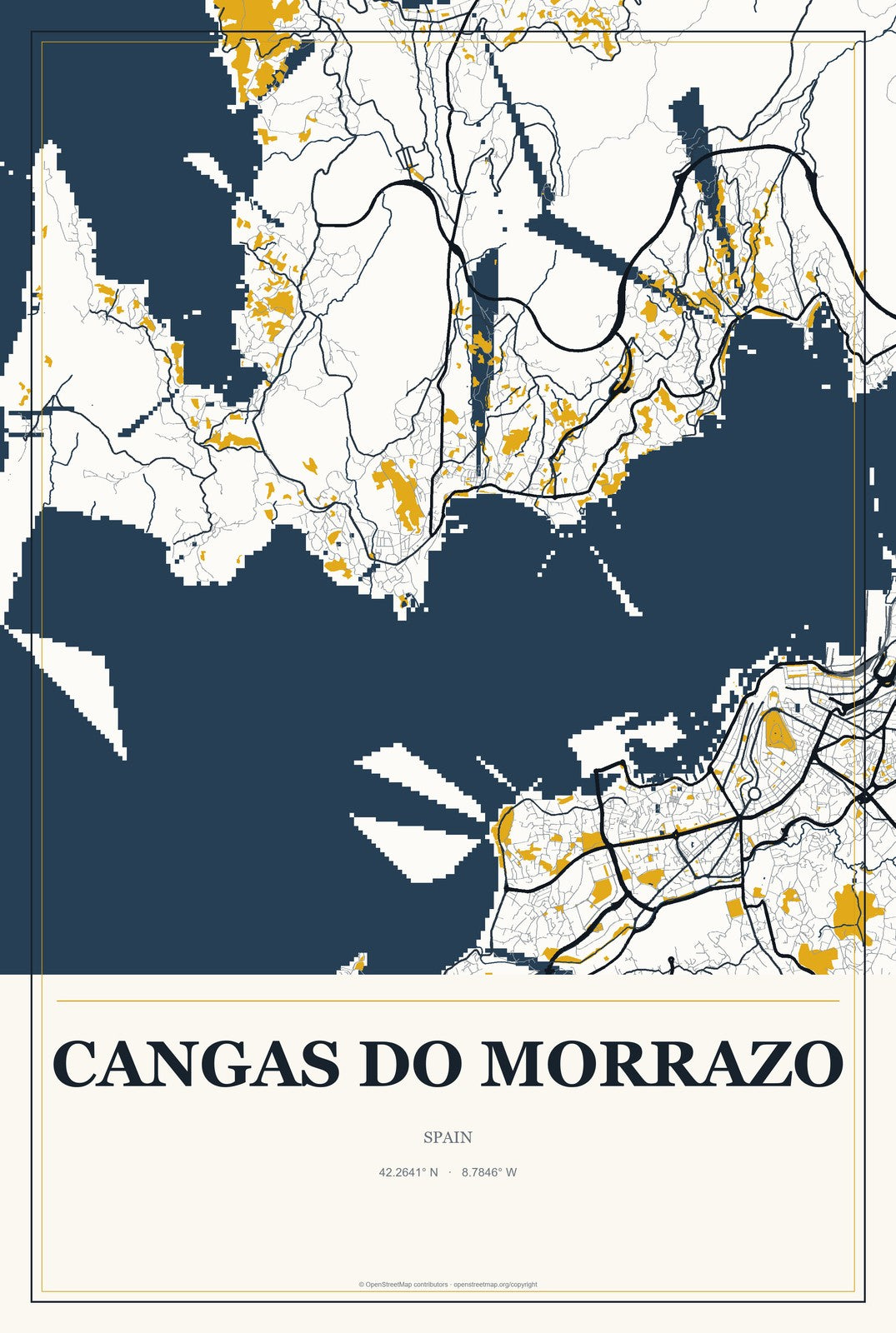 Cangas do Morrazo, Spain City Map Aluminum Sign in Citrine Modern style