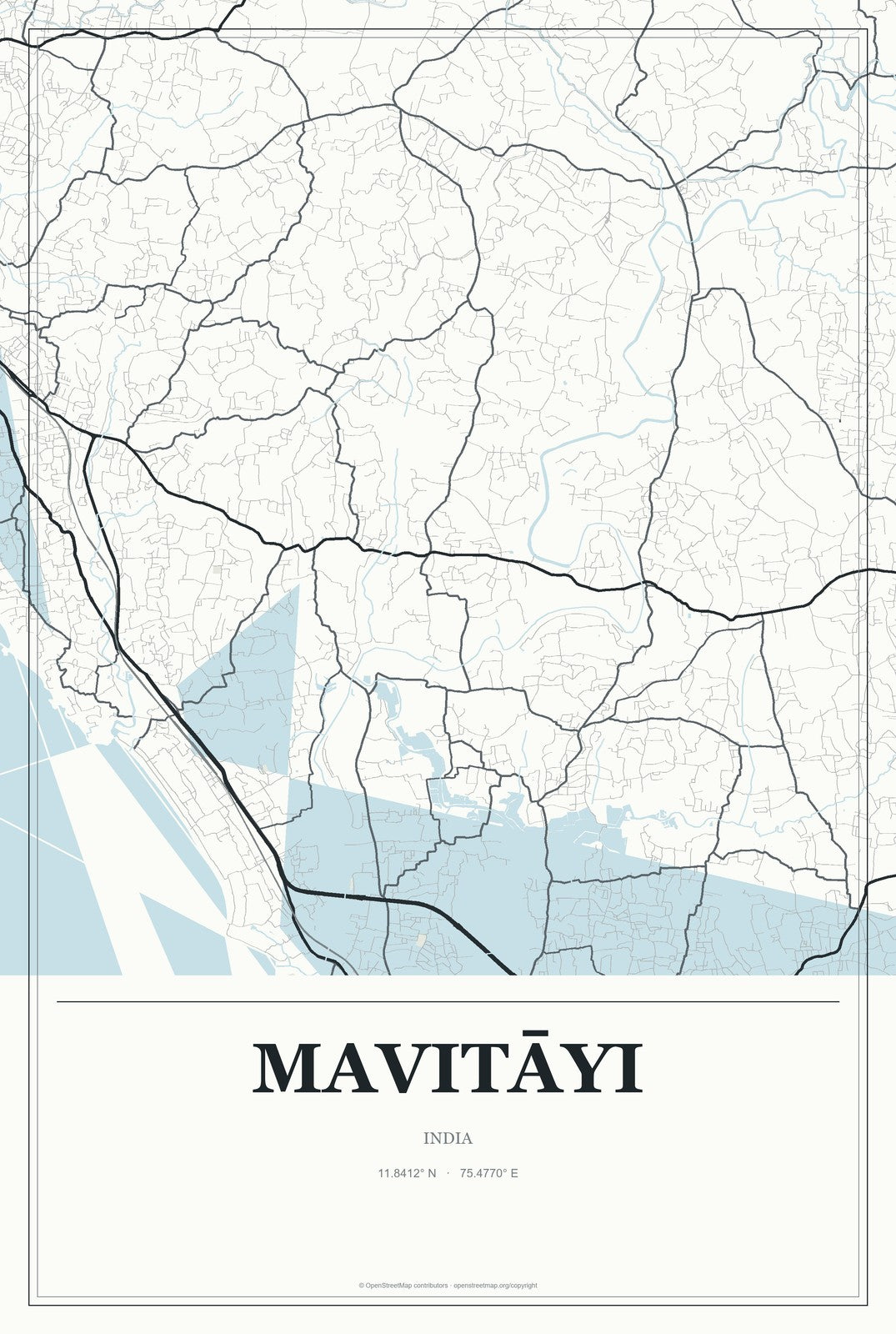 Mavitāyi, India City Map Aluminum Sign in Gallery Air style