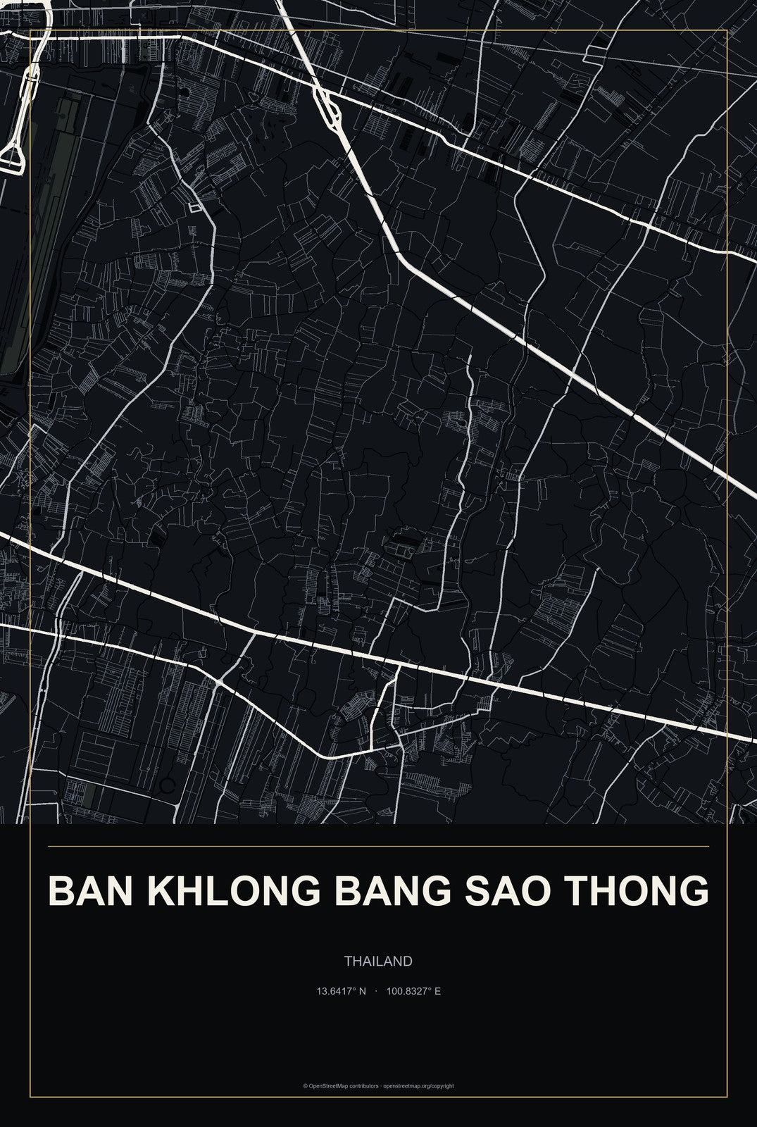 Ban Khlong Bang Sao Thong, Thailand City Map Aluminum Sign in Metropolitan Noir style