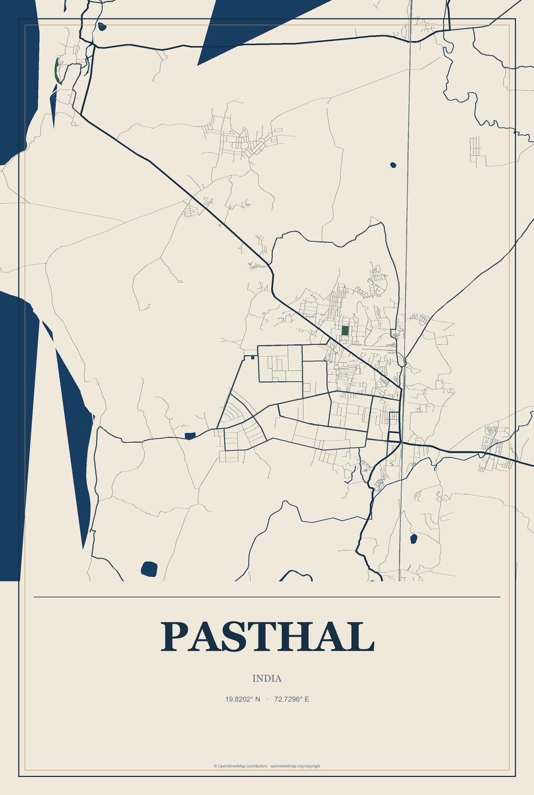 Pasthal, India City Map Aluminum Sign in Coastal Cutout style