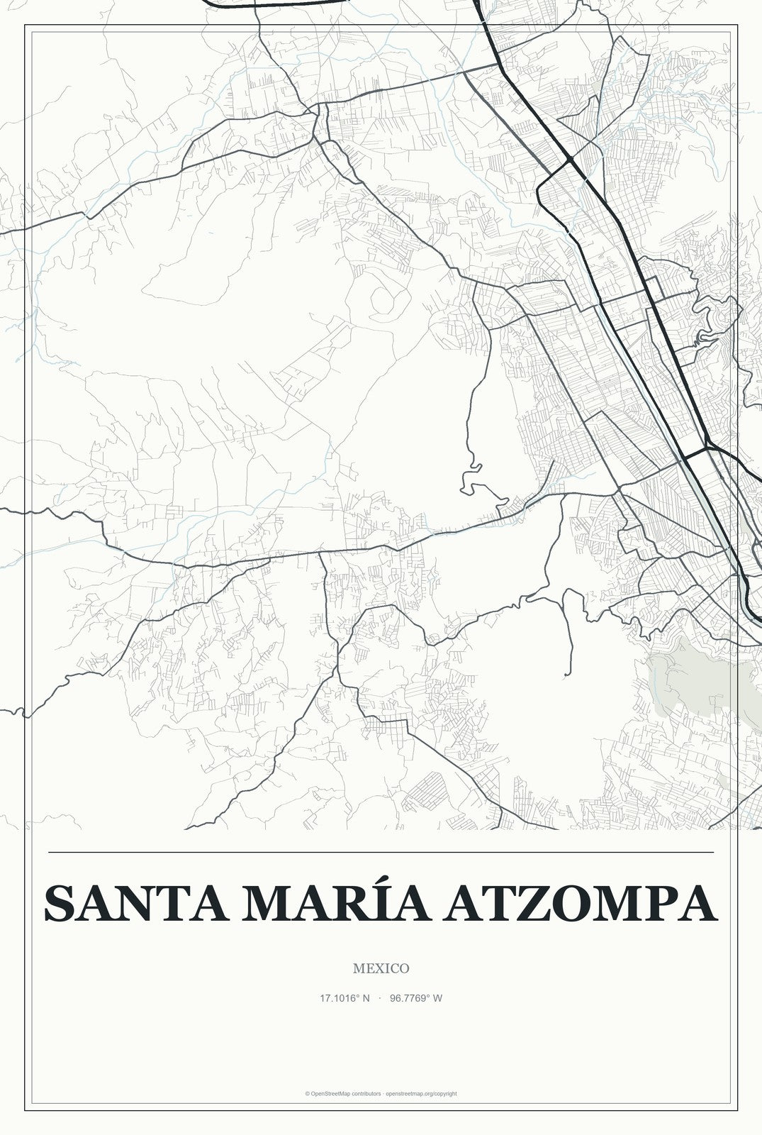 Santa María Atzompa, Mexico City Map Aluminum Sign in Gallery Air style