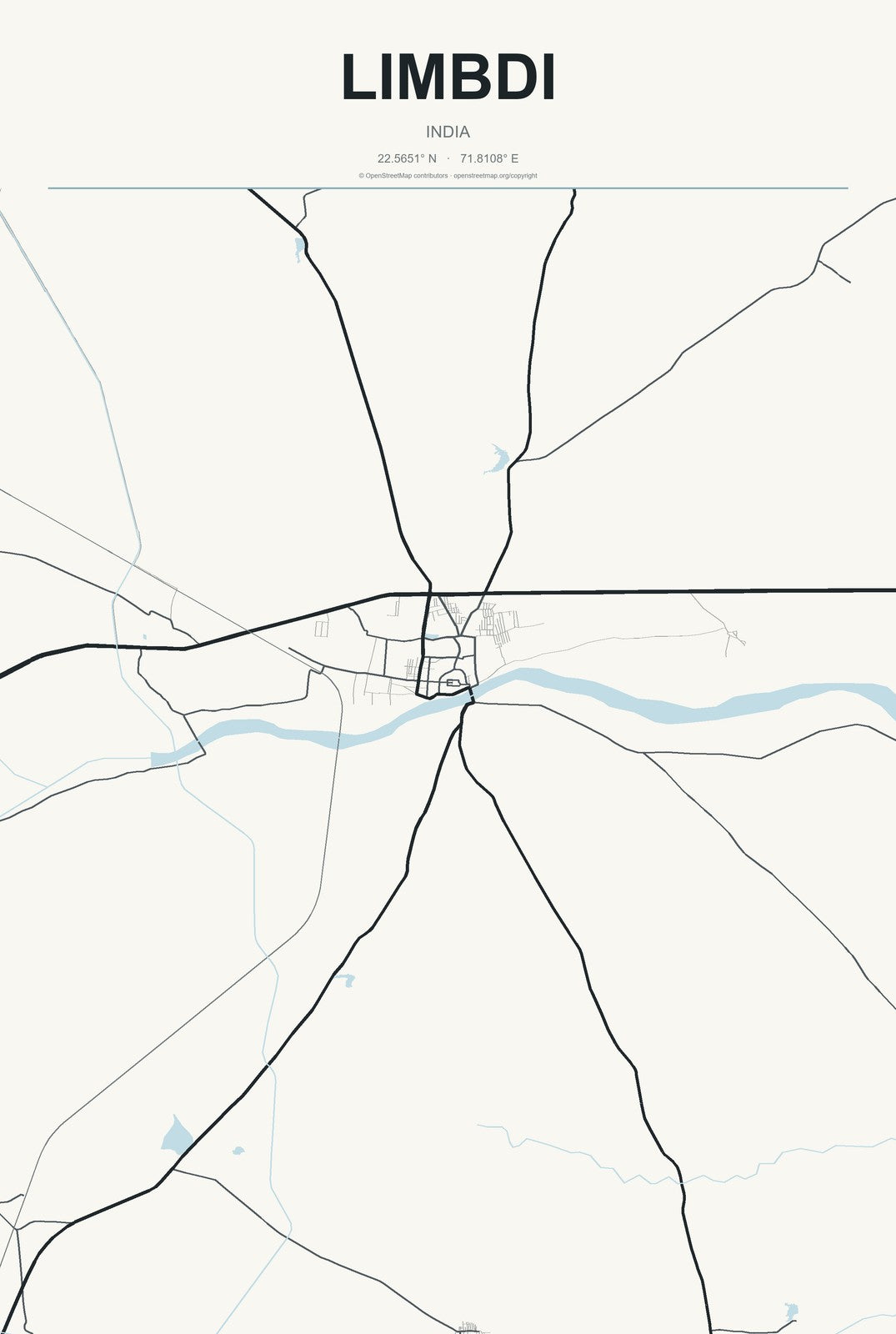 Limbdi, India City Map Aluminum Sign in Headline Atlas style