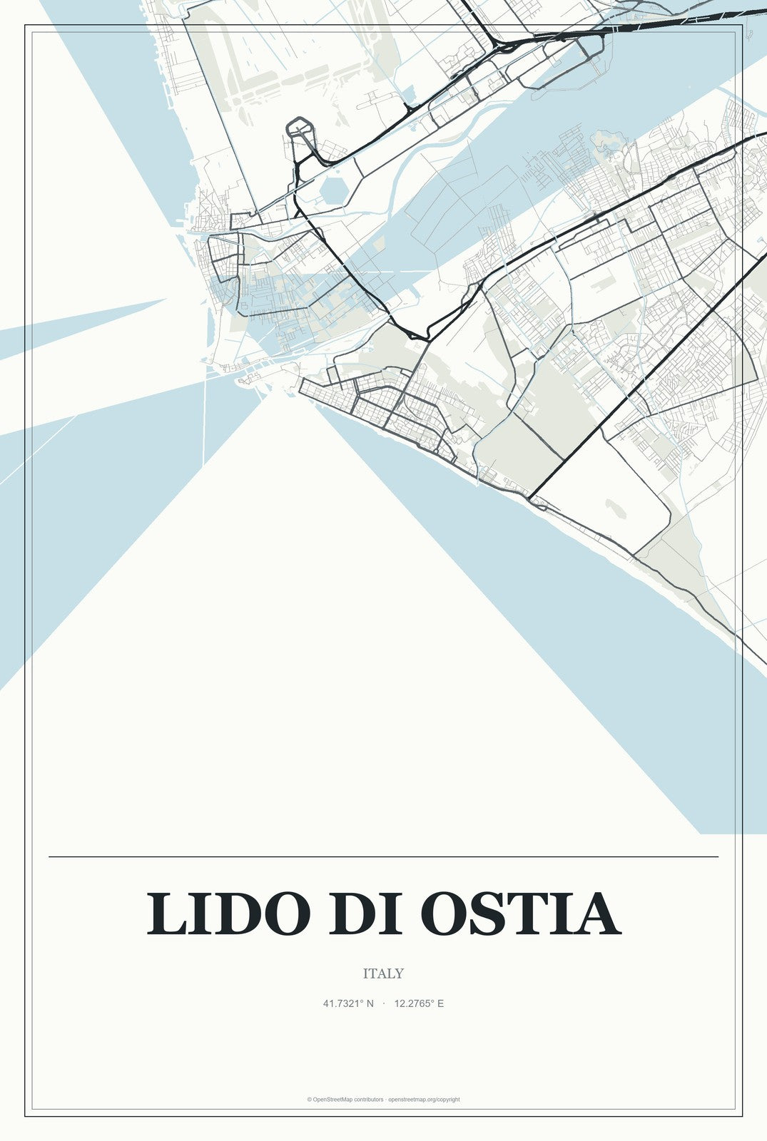 Lido di Ostia, Italy City Map Aluminum Sign in Gallery Air style