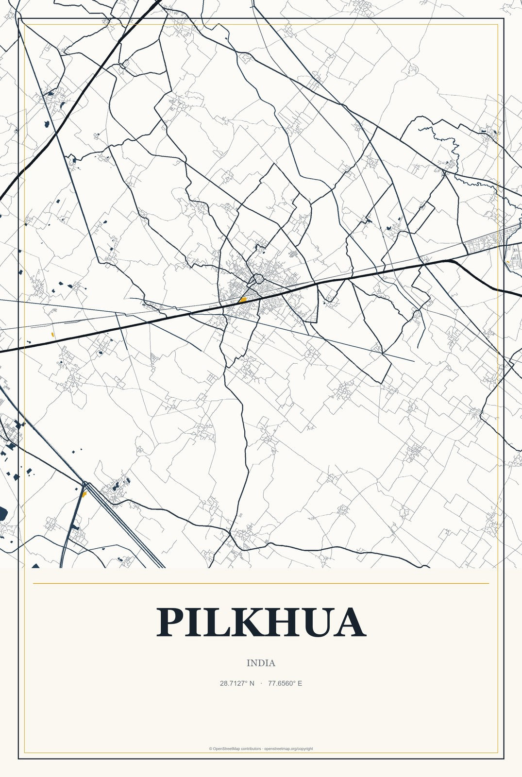 Pilkhua, India City Map Aluminum Sign in Citrine Modern style