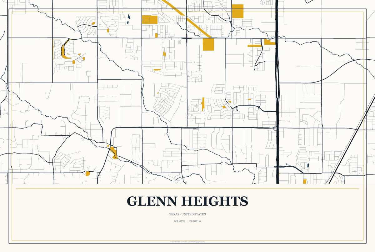 Glenn Heights, Texas City Map Aluminum Sign in Citrine Modern style