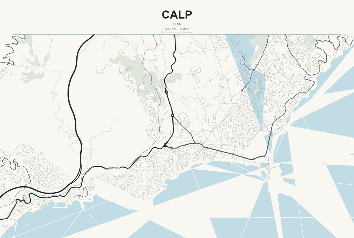 Calp, Spain City Map Aluminum Sign in Headline Atlas style