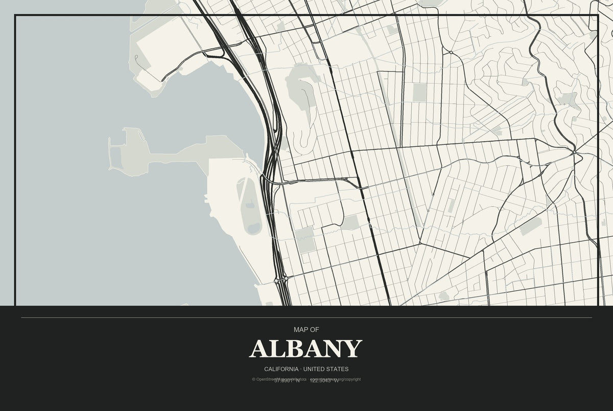 Albany, California City Map Aluminum Sign in Museum Plaque style