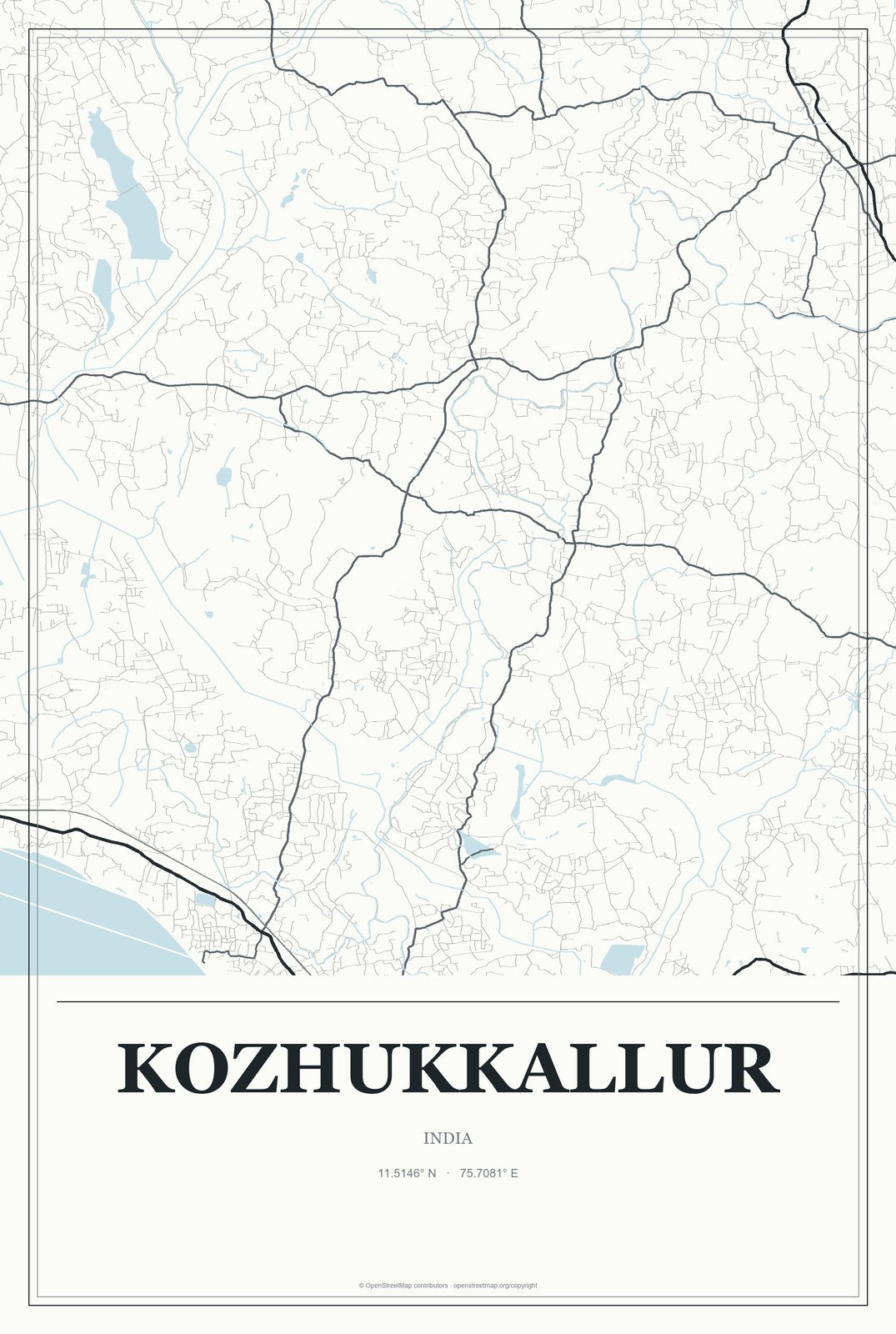 Kozhukkallur, India City Map Aluminum Sign in Gallery Air style