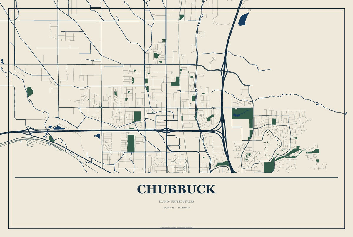 Chubbuck, Idaho City Map Aluminum Sign in Coastal Cutout style