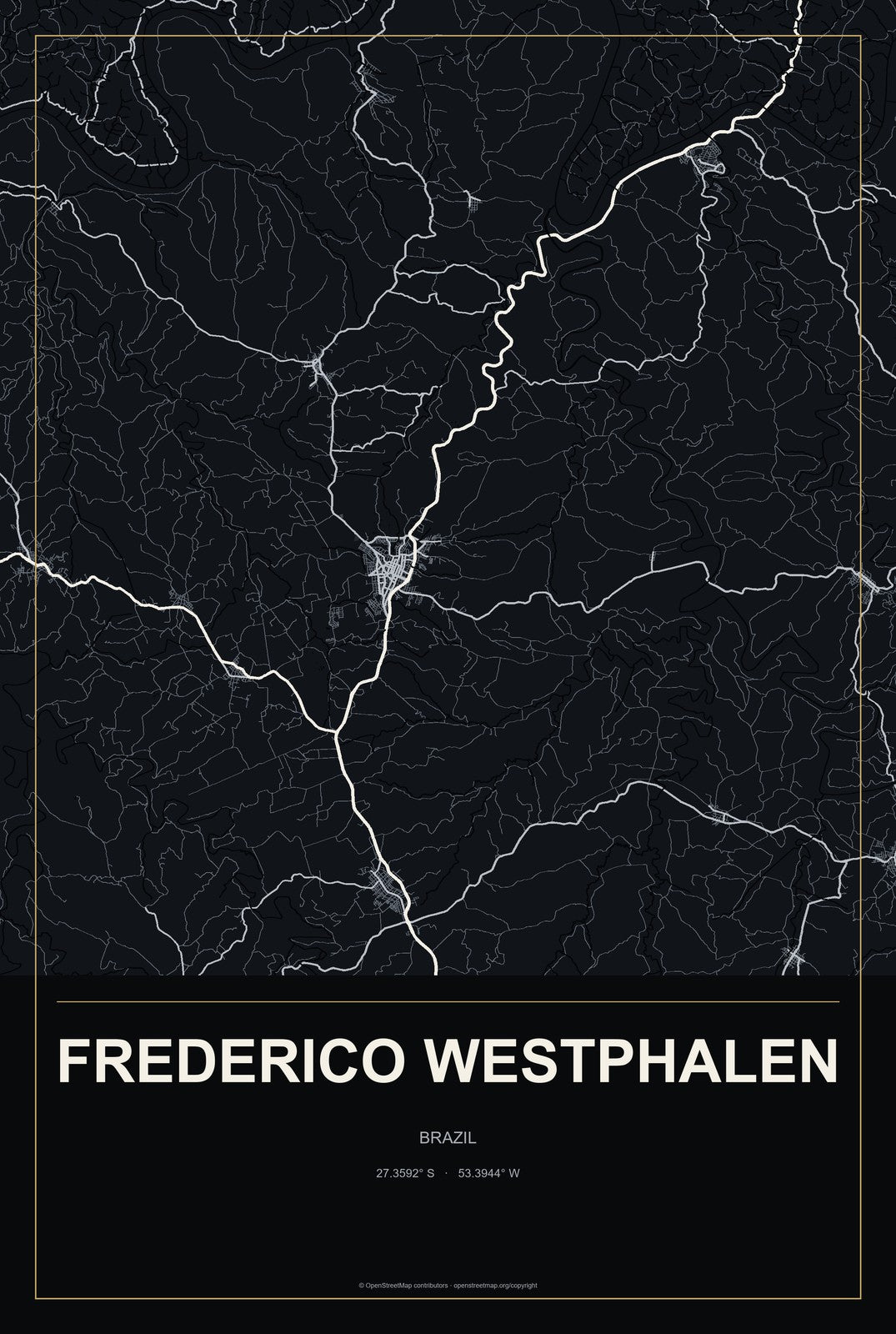 Frederico Westphalen, Brazil City Map Aluminum Sign in Metropolitan Noir style