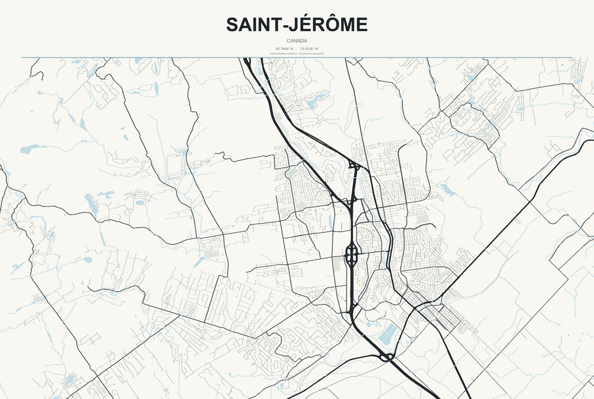Saint-Jérôme, Canada City Map Aluminum Sign in Headline Atlas style