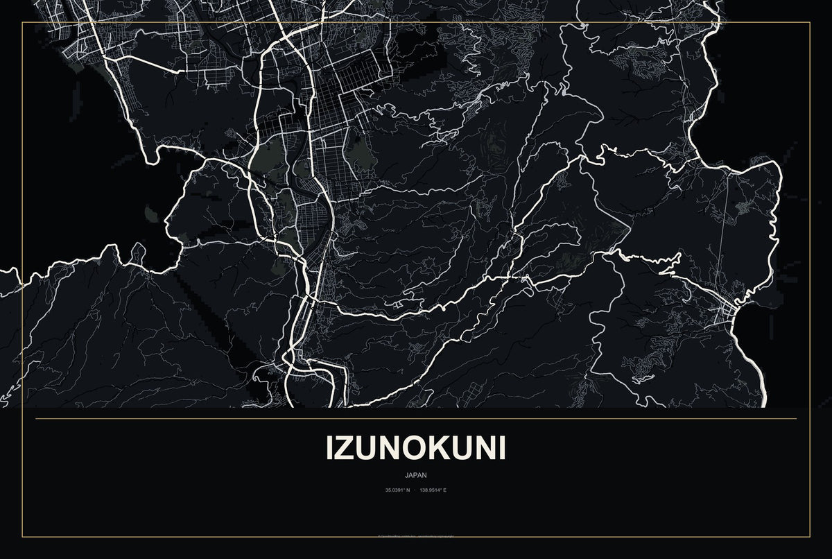 Izunokuni, Japan City Map Aluminum Sign in Metropolitan Noir style